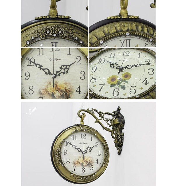 레트로 벽걸이양면시계 엔틱 무소음무브먼트 건전지 시계 고급형 명품 벽시계 코너 원형