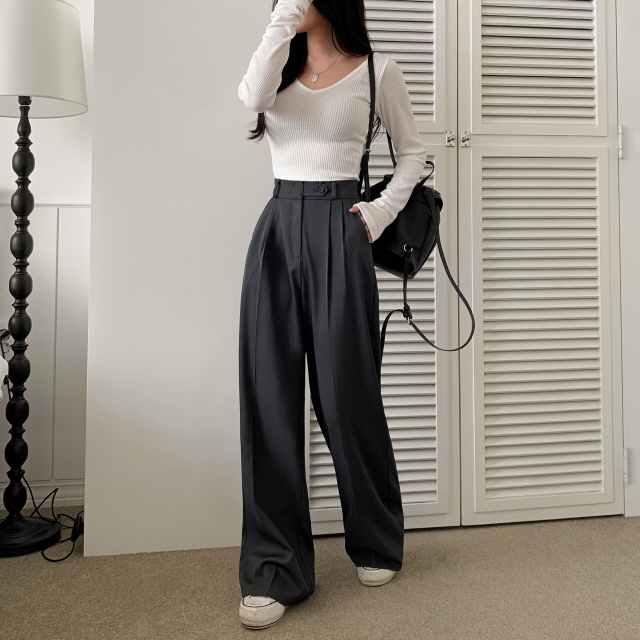 [S~2XL/숏,기본,롱] 리시 원버튼 포인트 유니크 빅와이드 트렌디 투핀턱 슬랙스 상세 이미지 22