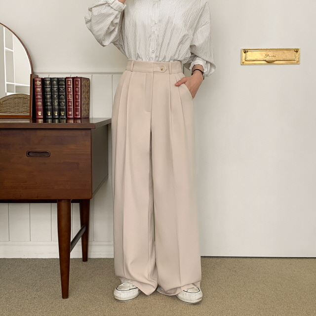 [S~2XL/숏,기본,롱] 리시 원버튼 포인트 유니크 빅와이드 트렌디 투핀턱 슬랙스 상세 이미지 49