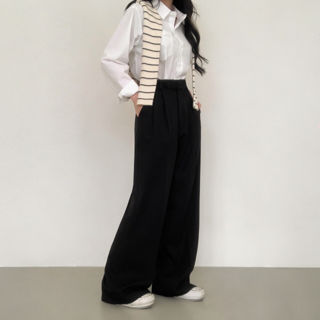 [S~2XL/숏,기본,롱] 리시 원버튼 포인트 유니크 빅와이드 트렌디 투핀턱 슬랙스 상세 이미지 25