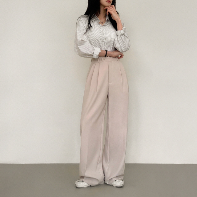 [S~2XL/숏,기본,롱] 리시 원버튼 포인트 유니크 빅와이드 트렌디 투핀턱 슬랙스 상세 이미지 38