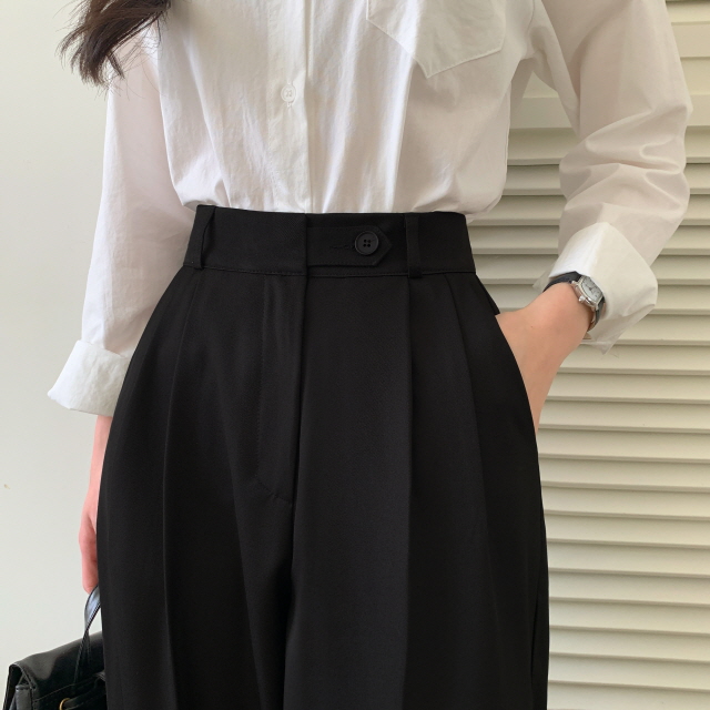 [S~2XL/숏,기본,롱] 리시 원버튼 포인트 유니크 빅와이드 트렌디 투핀턱 슬랙스 상세 이미지 30