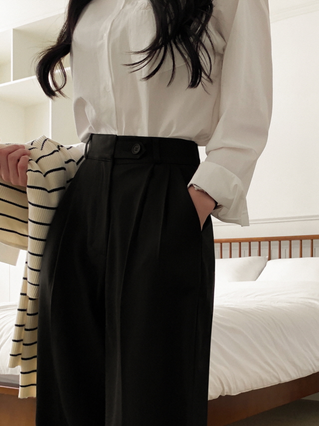 [S~2XL/숏,기본,롱] 리시 원버튼 포인트 유니크 빅와이드 트렌디 투핀턱 슬랙스 상세 이미지 33
