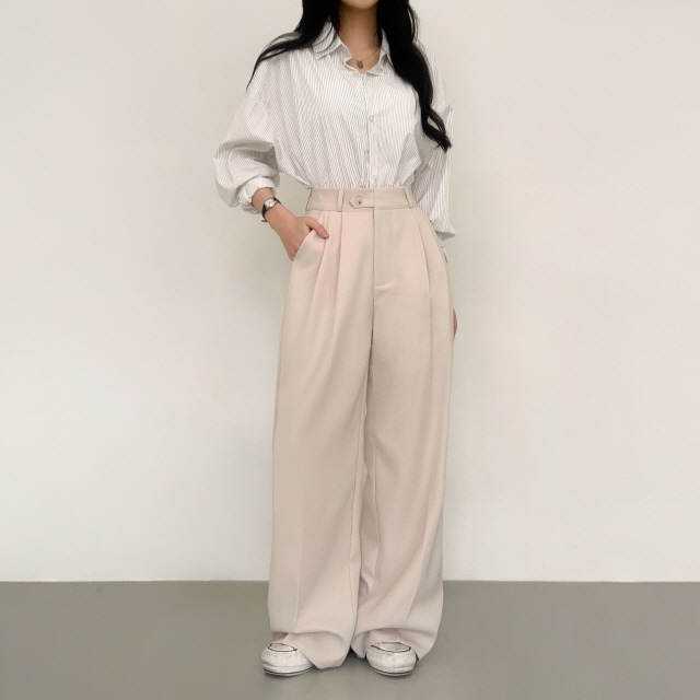 [S~2XL/숏,기본,롱] 리시 원버튼 포인트 유니크 빅와이드 트렌디 투핀턱 슬랙스 상세 이미지 37