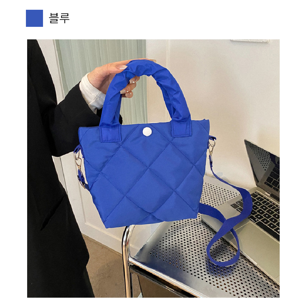 마름모 다이아 패턴 누빔 토트 크로스백 손잡이달린 가방 가벼운 천 미디엄 미니 핸드백 이미지 6