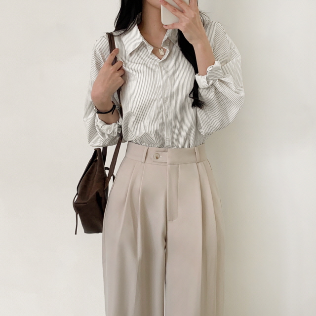 [S~2XL/숏,기본,롱] 리시 원버튼 포인트 유니크 빅와이드 트렌디 투핀턱 슬랙스 상세 이미지 42