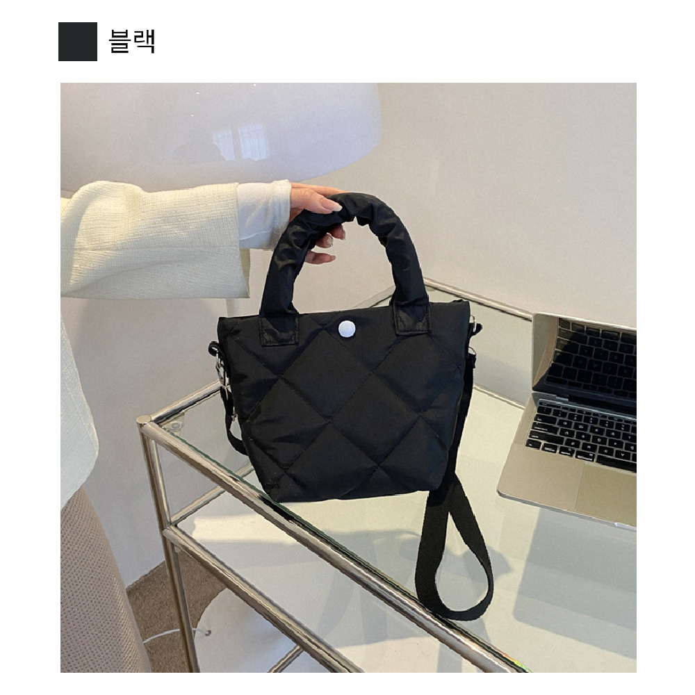 마름모 다이아 패턴 누빔 토트 크로스백 손잡이달린 가방 가벼운 천 미디엄 미니 핸드백 - 상세 이미지 2