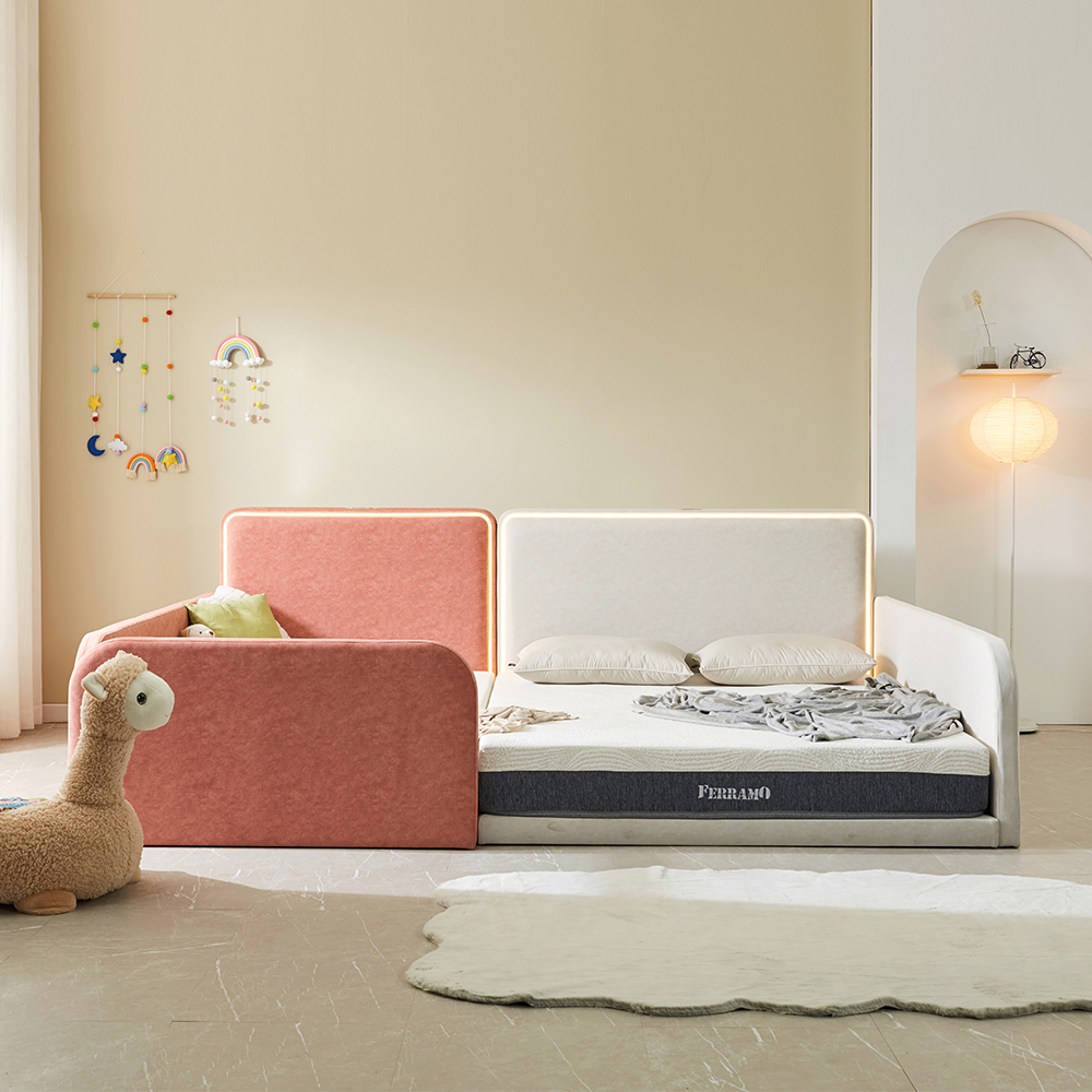 페라모 친환경 자재 갤럭시 패브릭 조명 데이베드 저상형 아기 패밀리 침대 프레임 슈퍼싱글+퀸(1500) 안전가드3개