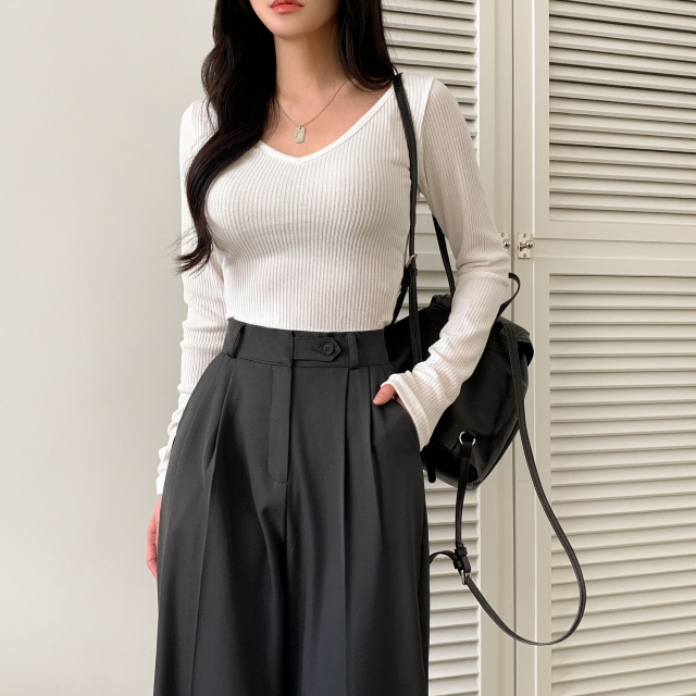 [S~2XL/숏,기본,롱] 리시 원버튼 포인트 유니크 빅와이드 트렌디 투핀턱 슬랙스 상세 이미지 21
