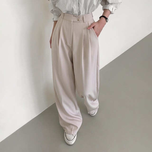 [S~2XL/숏,기본,롱] 리시 원버튼 포인트 유니크 빅와이드 트렌디 투핀턱 슬랙스 상세 이미지 47