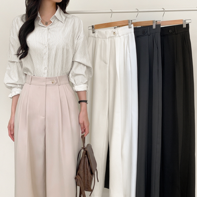 [S~2XL/숏,기본,롱] 리시 원버튼 포인트 유니크 빅와이드 트렌디 투핀턱 슬랙스 상세 이미지 50