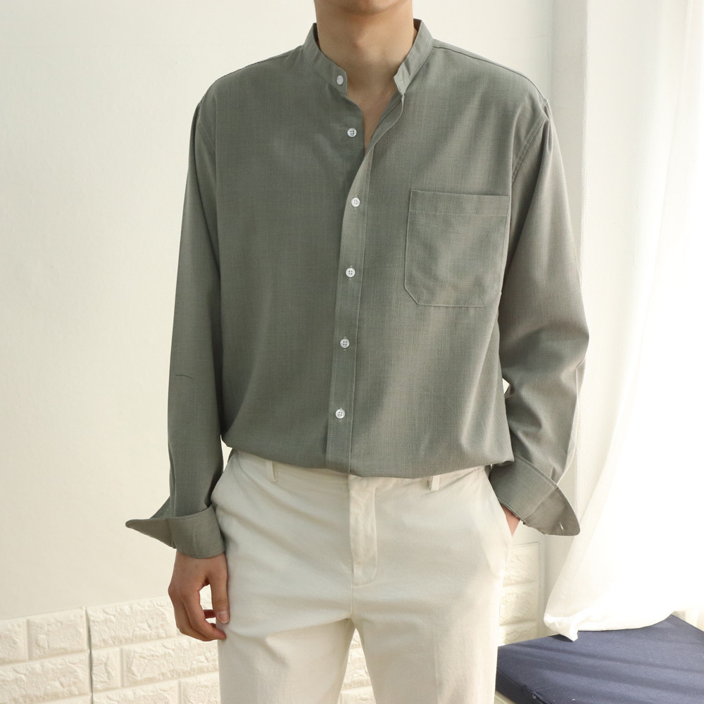 남자 셔츠 오버핏 차이나카라 여름 남방 남자 린넨 셔츠 - 상품 이미지