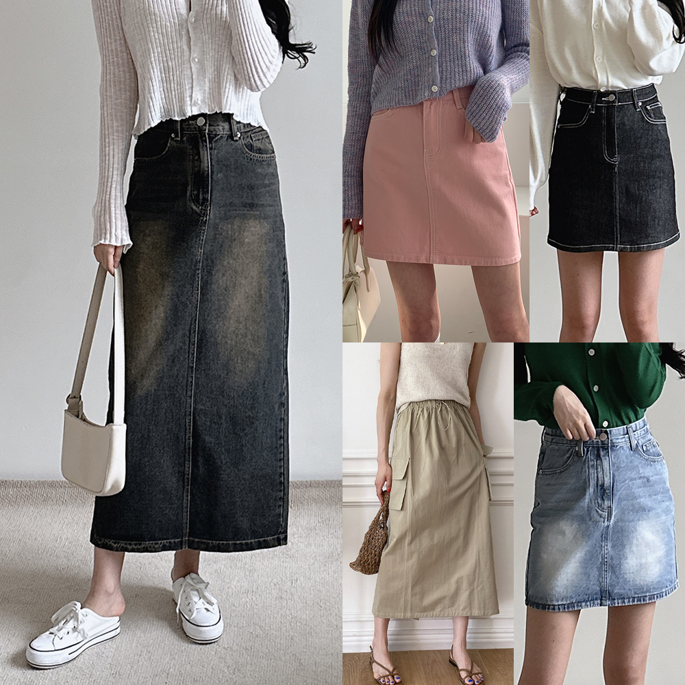 여성 스커트 여름 가을 롱 미니 청치마 면 밴딩 미디 플리츠 키작녀 빅사이즈 치마