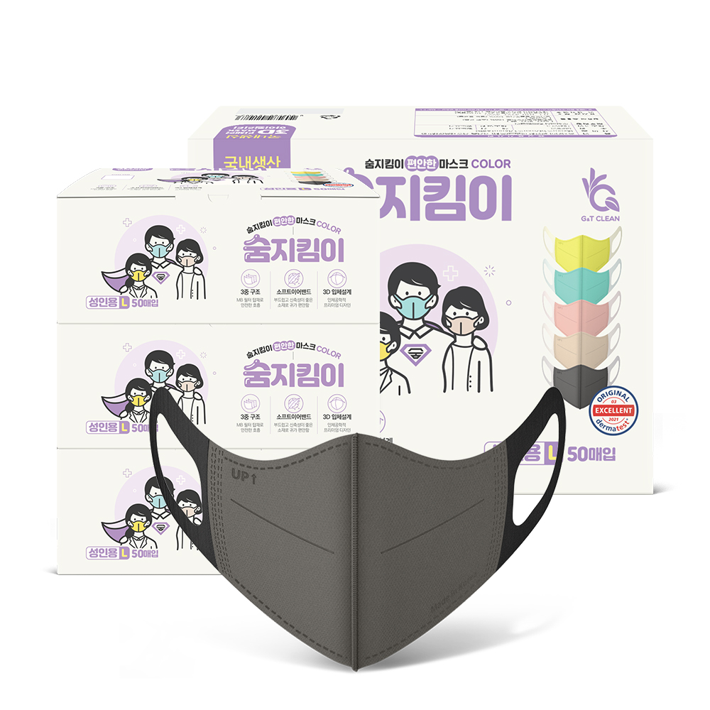 [숨지킴이] 성인용 다크그레이 200매 국내생산 새부리형 일회용 마스크 - 상세 이미지 3