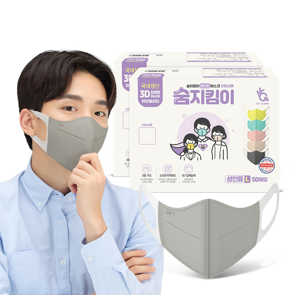 [숨지킴이] 성인용 실버 100매 국내생산 새부리형 일회용 마스크 - 상품 이미지