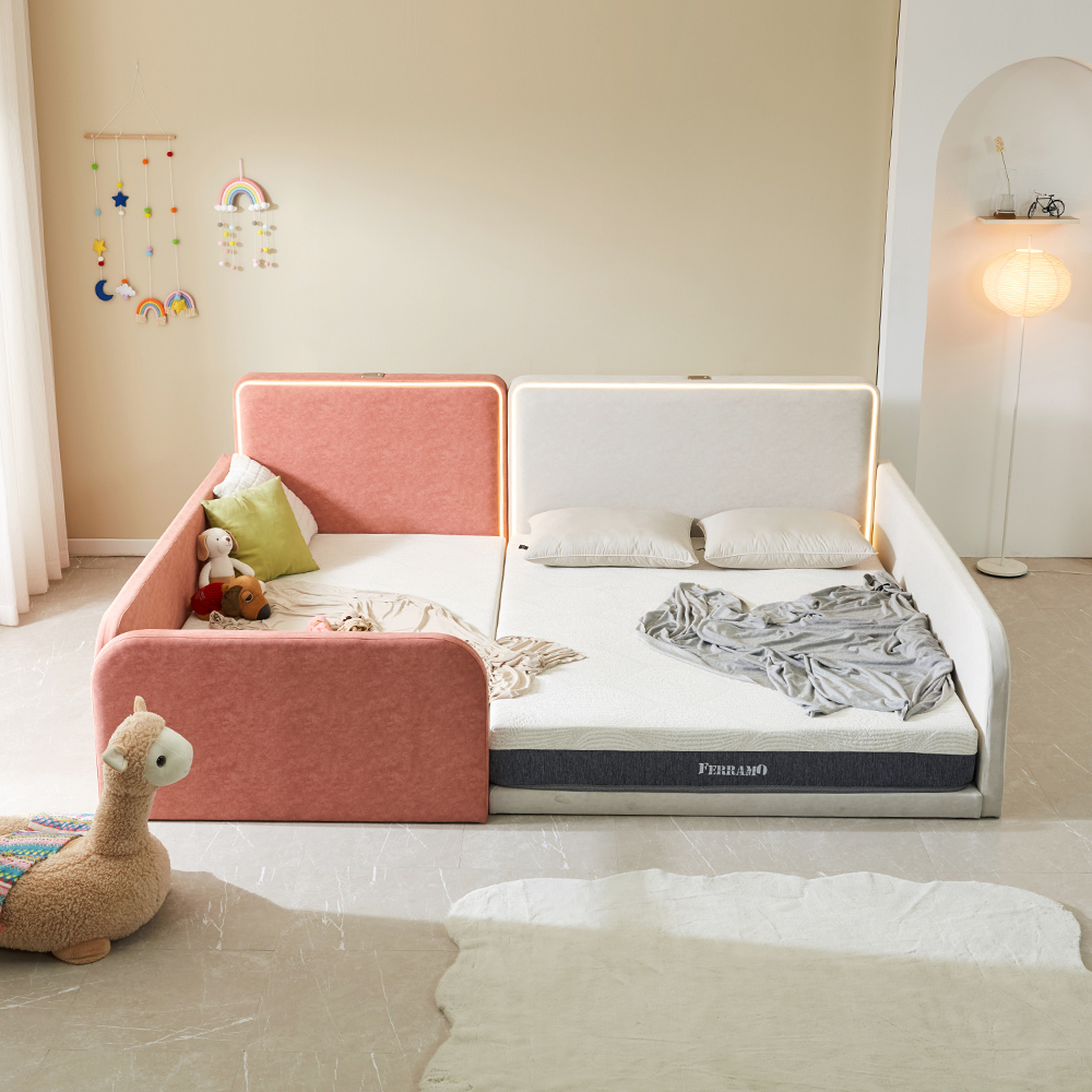 페라모 친환경 자재 갤럭시 패브릭 조명 데이베드 저상형 아기 패밀리 침대 프레임 슈퍼싱글+퀸(1500) 안전가드3개