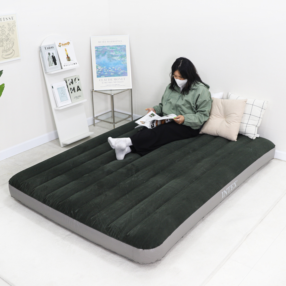 인텍스 에어매트 캠핑매트 침대 캠핑용 휴대용 매트리스 퀸 카키 가방