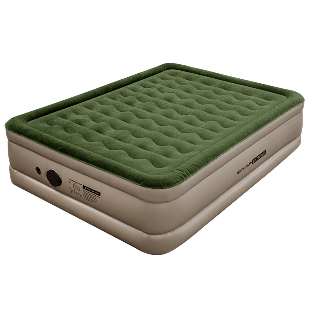 로티캠프 에어 매트 자충 캠핑 침대 매트리스 텐트 휴대용 46cm 퀸, 카키