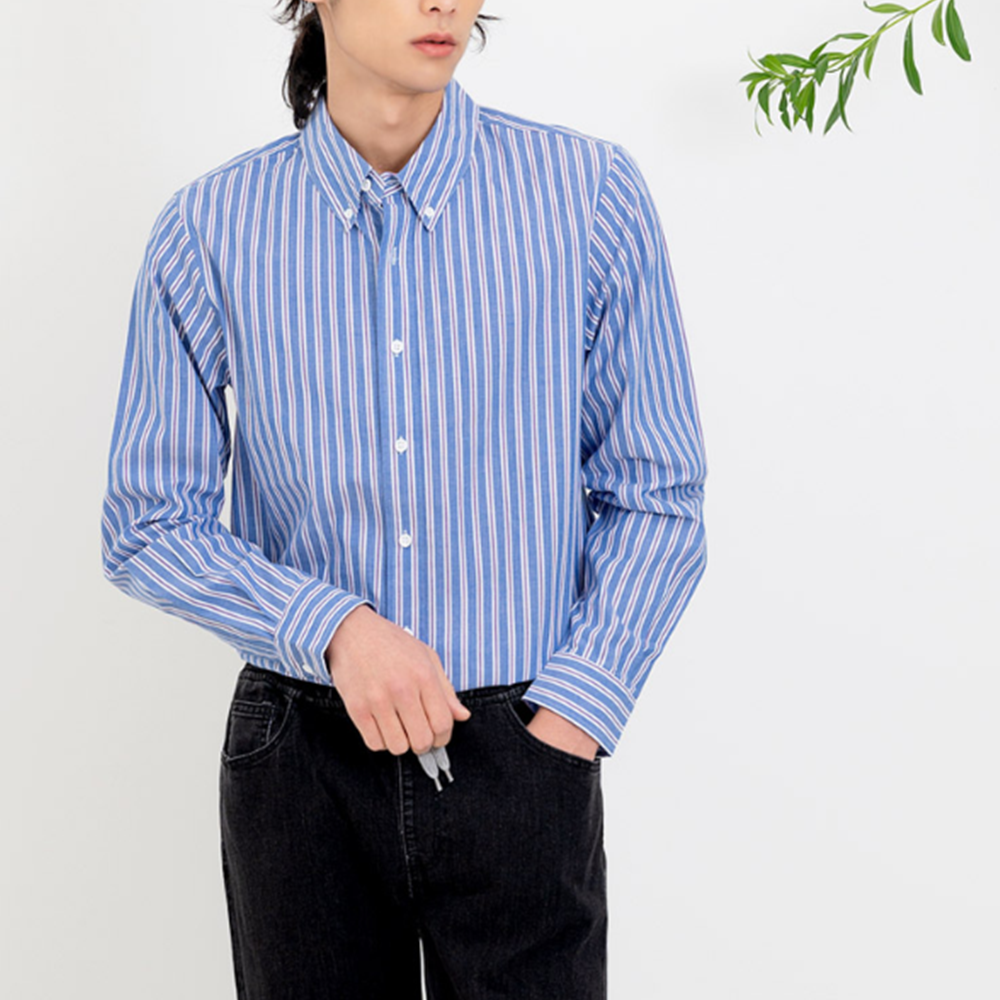 남성봄남방 남자 면 스트라이프 세로 줄무늬 캐주얼 셔츠 - 상세 이미지 3