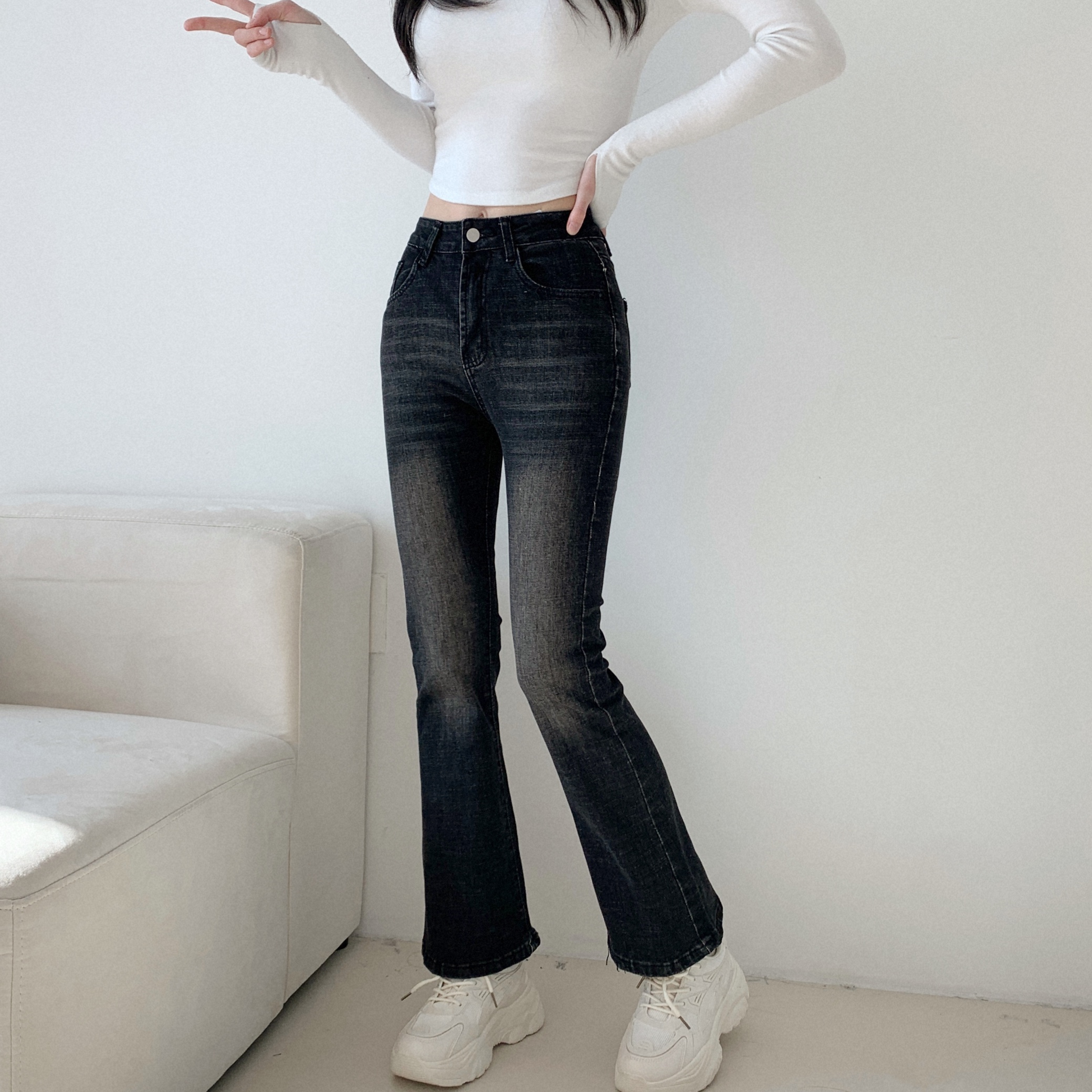 [여성청바지] 사계절 캣워싱 스판 부츠컷 청바지 이미지 8
