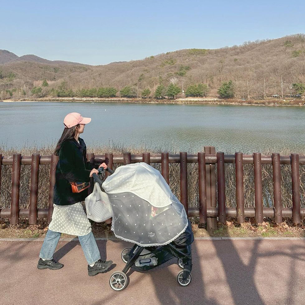 베이비소풍 쌍둥이 유모차 햇빛 가리개 커버 레이스 망사 모기장 덮개 - 상세 이미지 4
