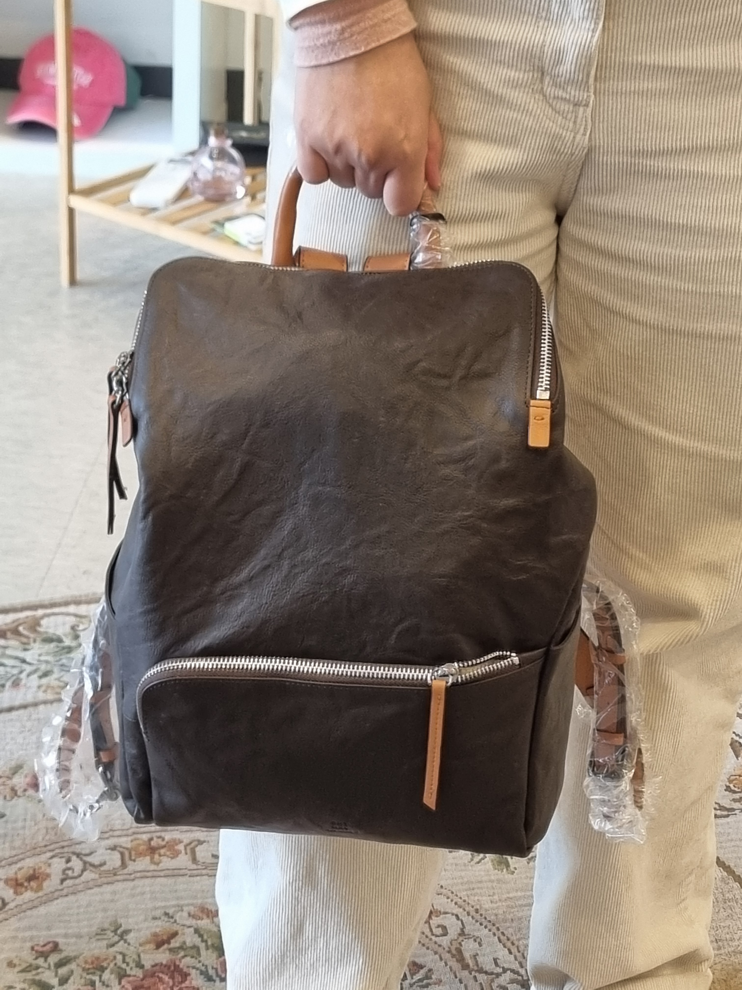 직장인 여성 천연 가죽 백팩 서류 데일리 가방 - 상세 이미지 4