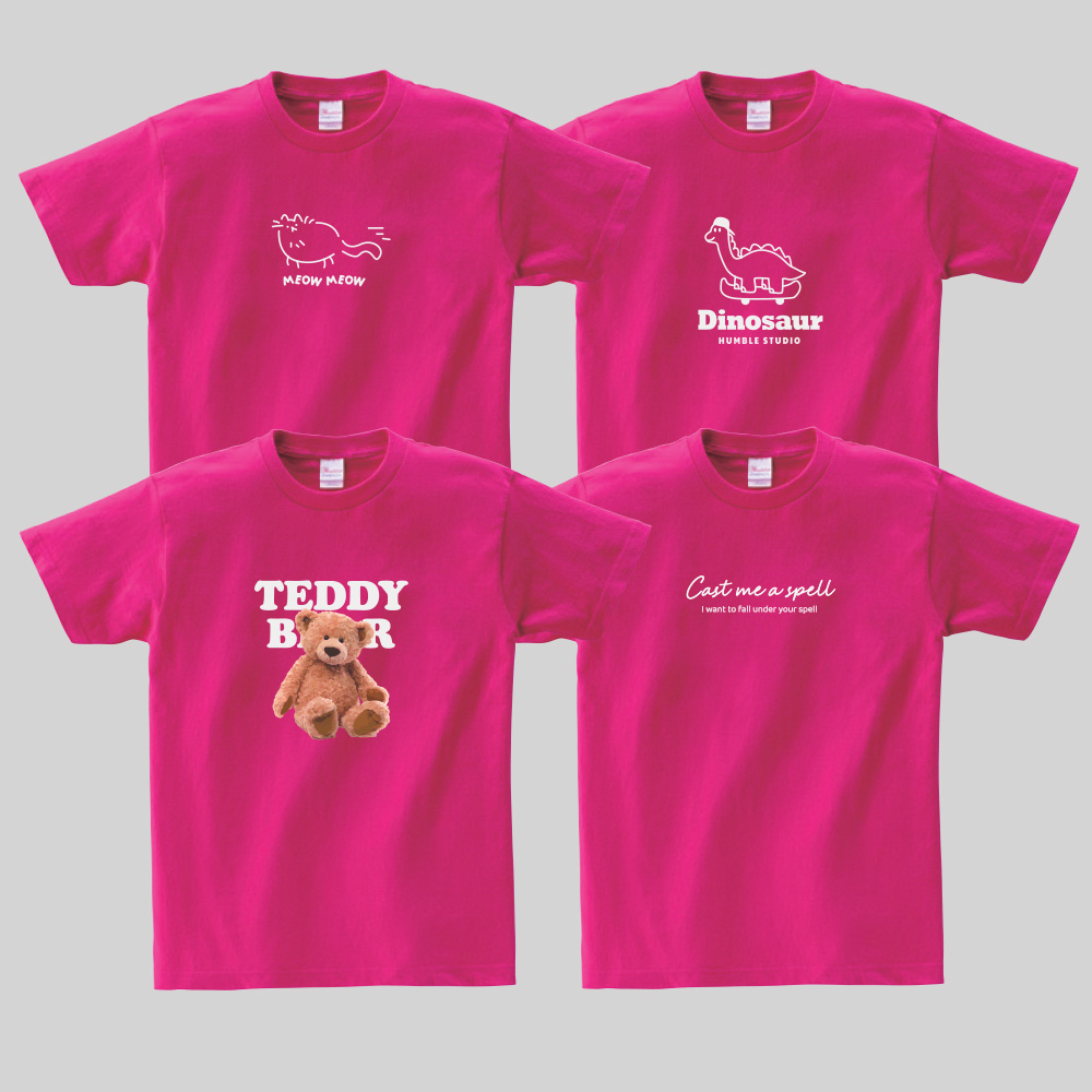 여성 빅사이즈 반팔 여름 17수 면 핫핑크 티셔츠