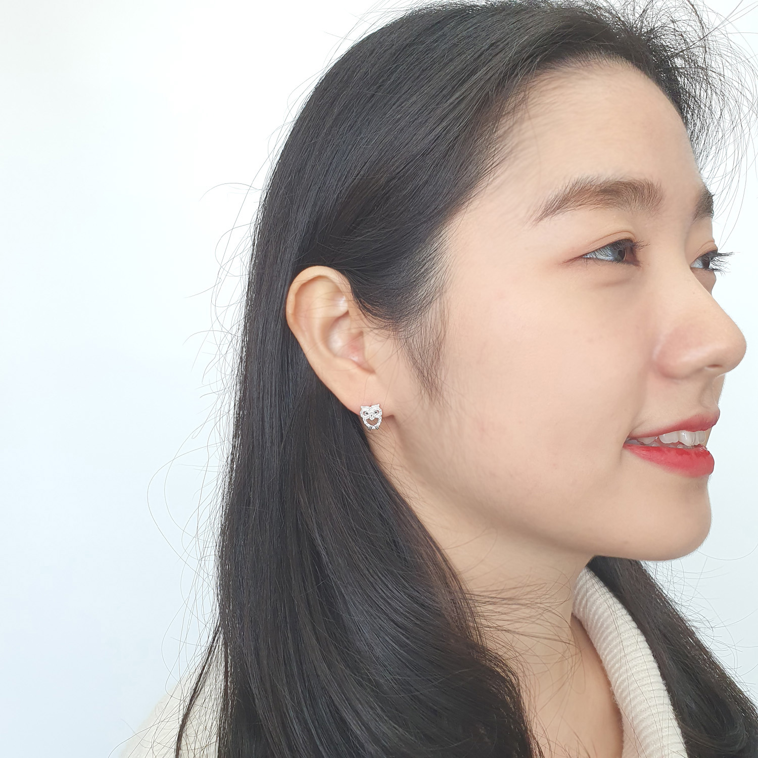 야랑쥬얼리 925실버 작은 Owl 큐빅 귀걸이 - 상세 이미지 2