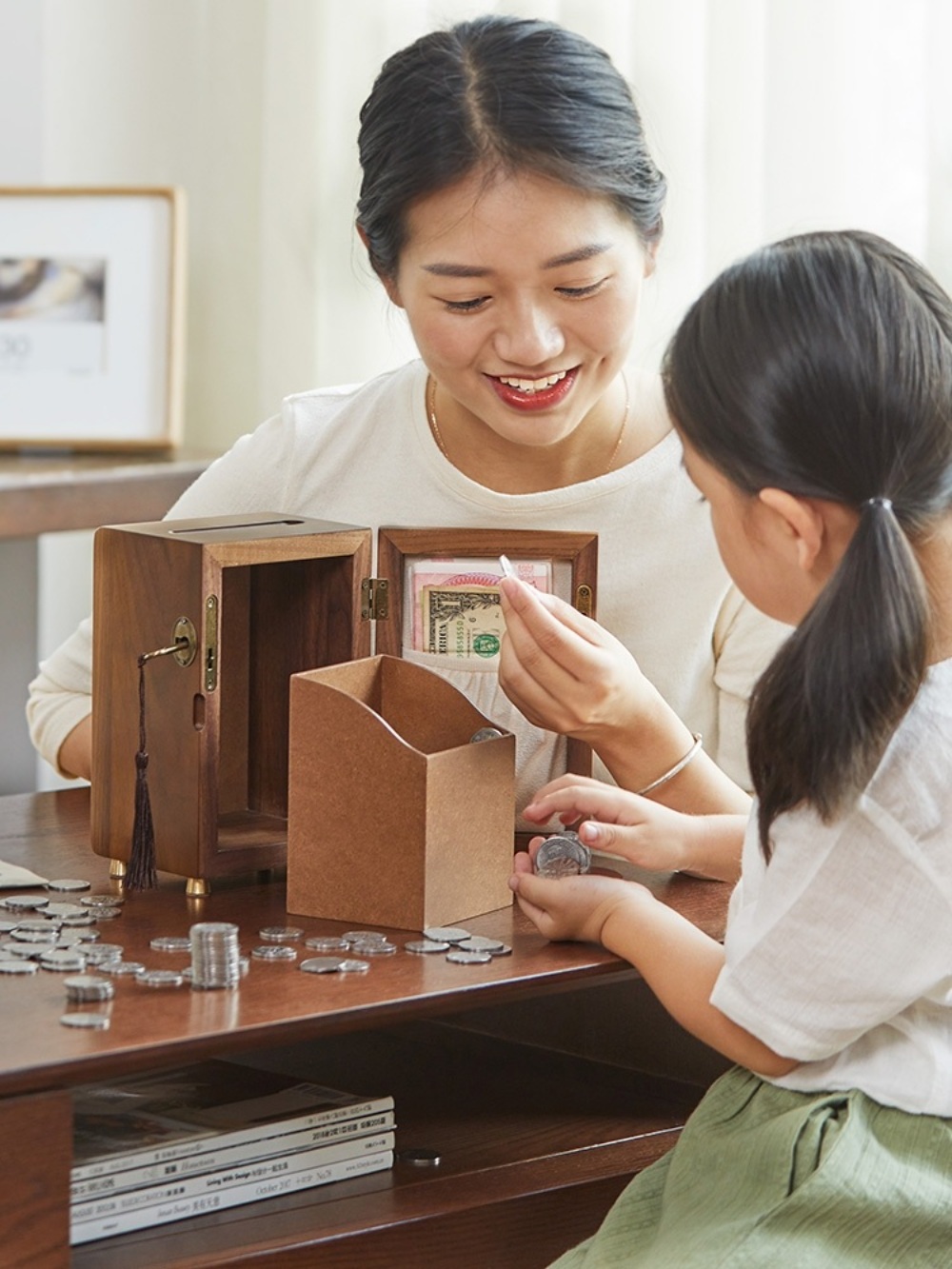 원목 저금통 자물쇠 지폐 금고 용돈 동전 선물 돈통 고급 인테리어 빈티지 - 상세 이미지 3