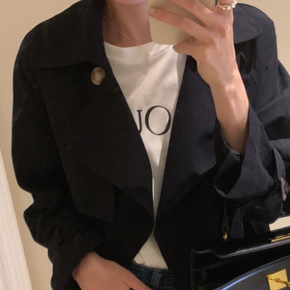 하프트렌치 베이지 가을 더블 숏 자켓 바바리코트 이미지 8