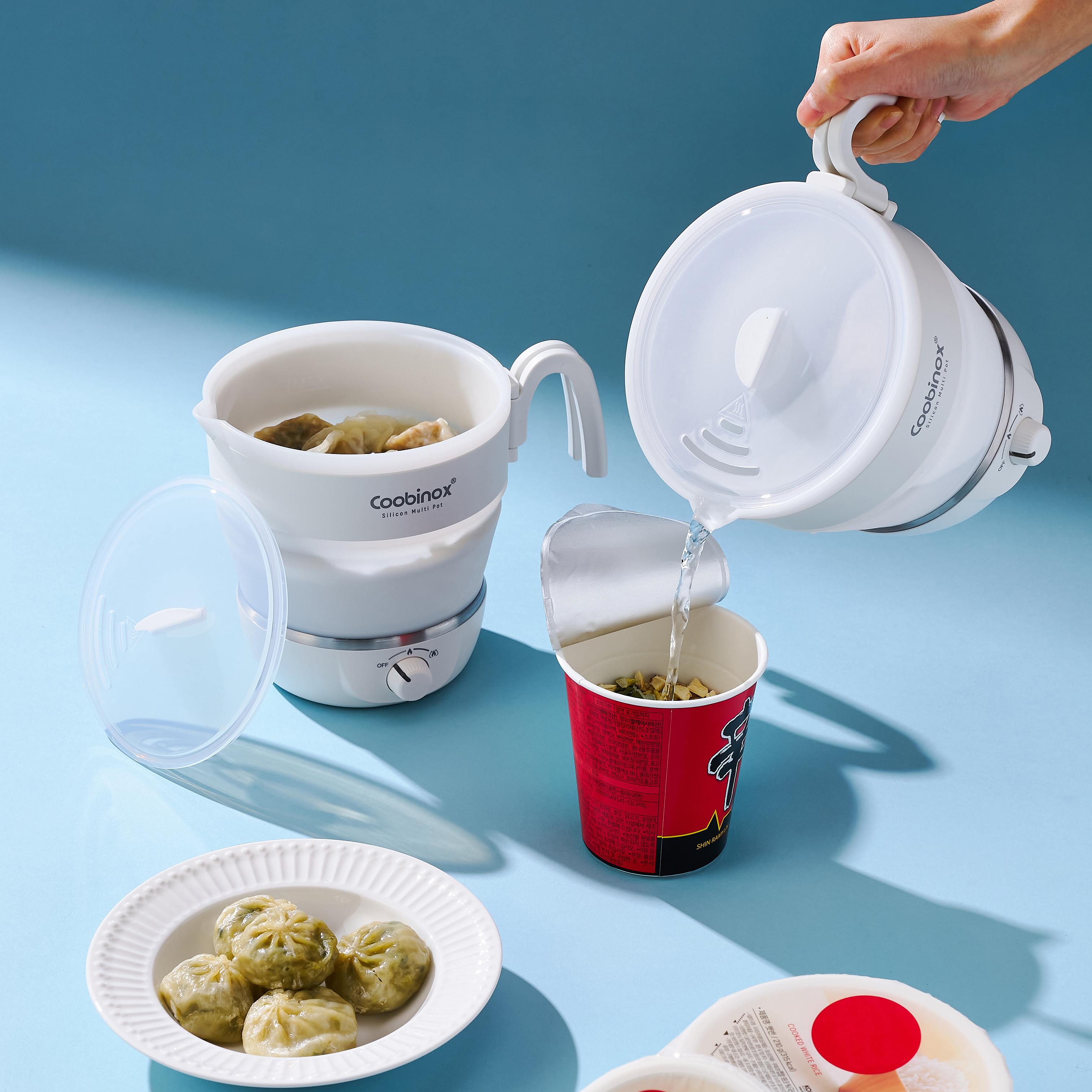 여행용 전기포트 휴대용 접이식 SUS316 스텐 커피 분유 햇반 화이트A