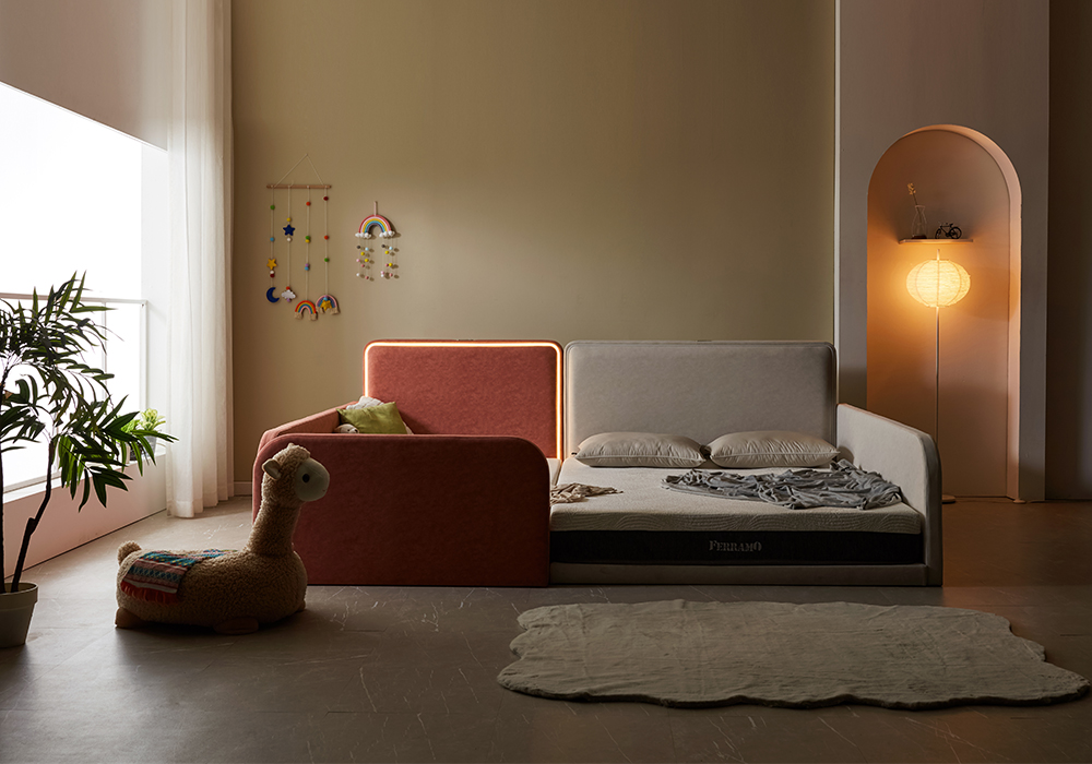 페라모 친환경 자재 갤럭시 패브릭 조명 데이베드 저상형 아기 패밀리 침대 프레임 슈퍼싱글+퀸(1500) 안전가드3개