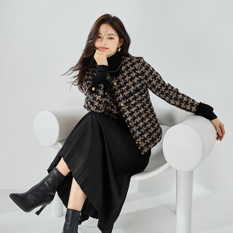러블리해라 여성 고퀼리티 트위드자켓 모임룩 라운드 노카라 봄 - 상세 이미지 4