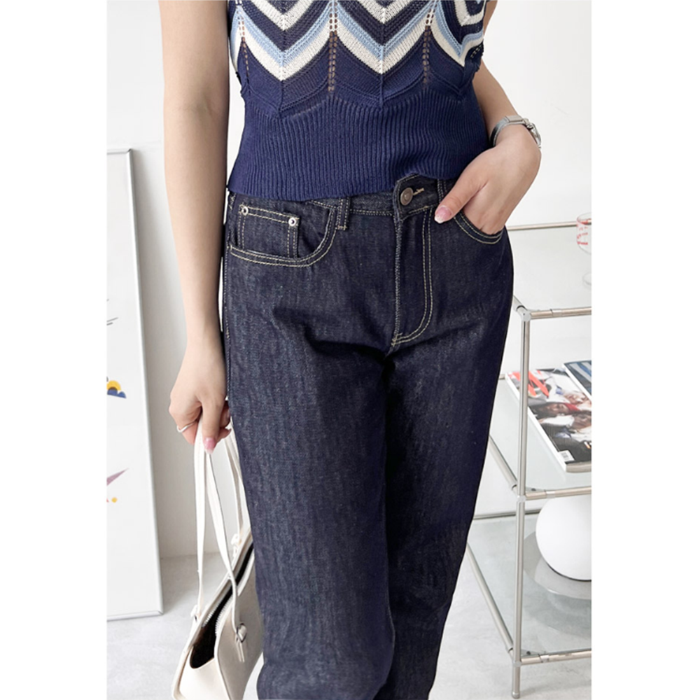 여자흑청바지 생지 일자 데님 논페이드 스트레이트 블랙진 - 상세 이미지 4