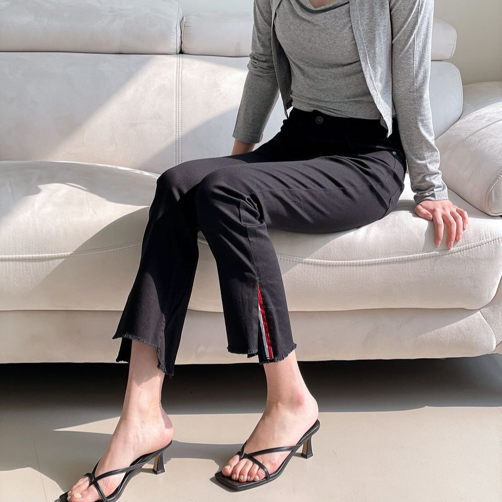 뒷밴딩언발밴딩팬츠 검정면스판바지 톰슬릿바지 - 상세 이미지 4