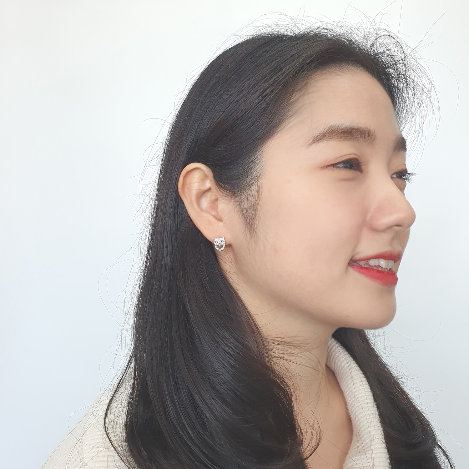 야랑쥬얼리 925실버 작은 Owl 큐빅 귀걸이 - 상세 이미지 5