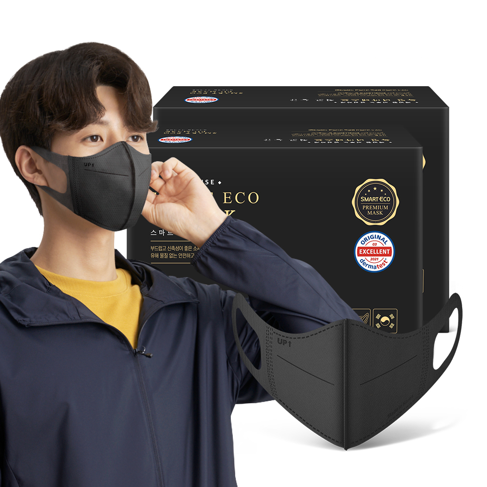 [스마트에코 이유] 성인용 블랙 100매 국내생산 새부리형 일회용 마스크 - 상품 이미지