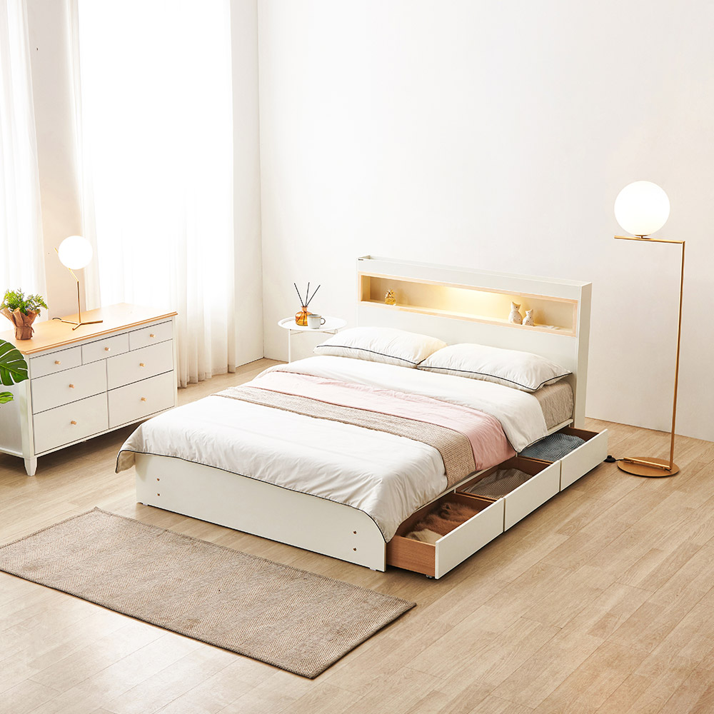 동서가구 이즈카이 편백원목 LED조명 수납 침대 SS 양면매트리스 DF921947