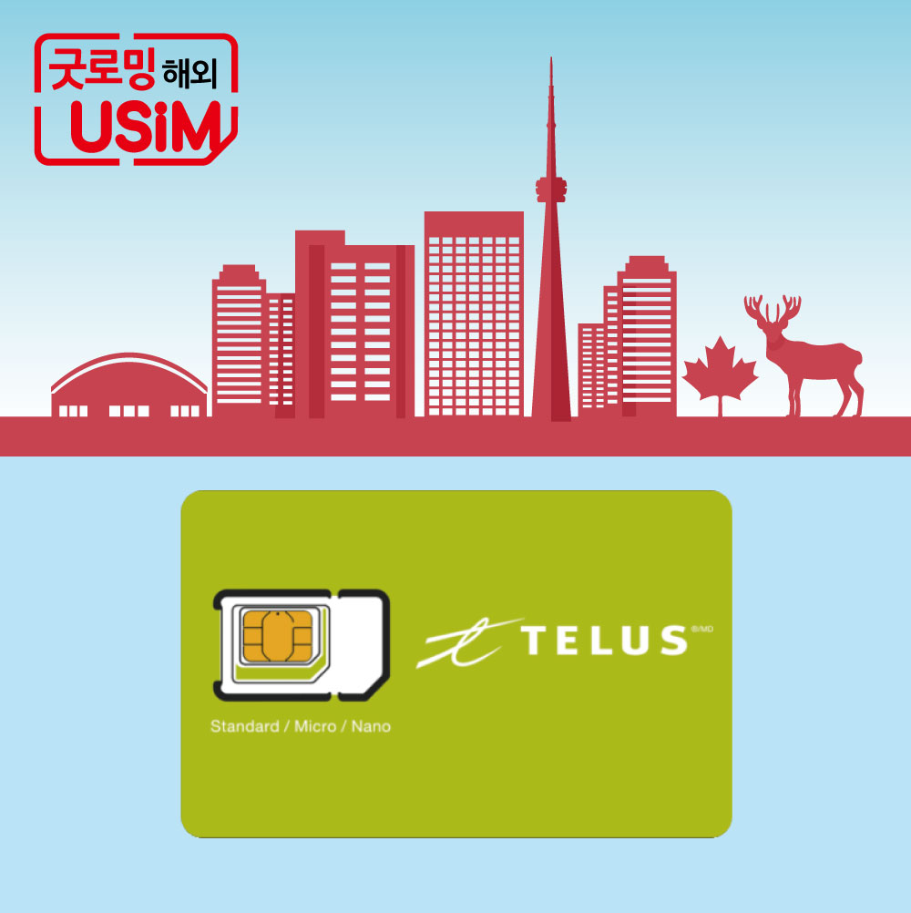 캐나다유심 텔러스 국제전화 무제한 통화 데이터 공심 인천공항 수령 - 상품 이미지