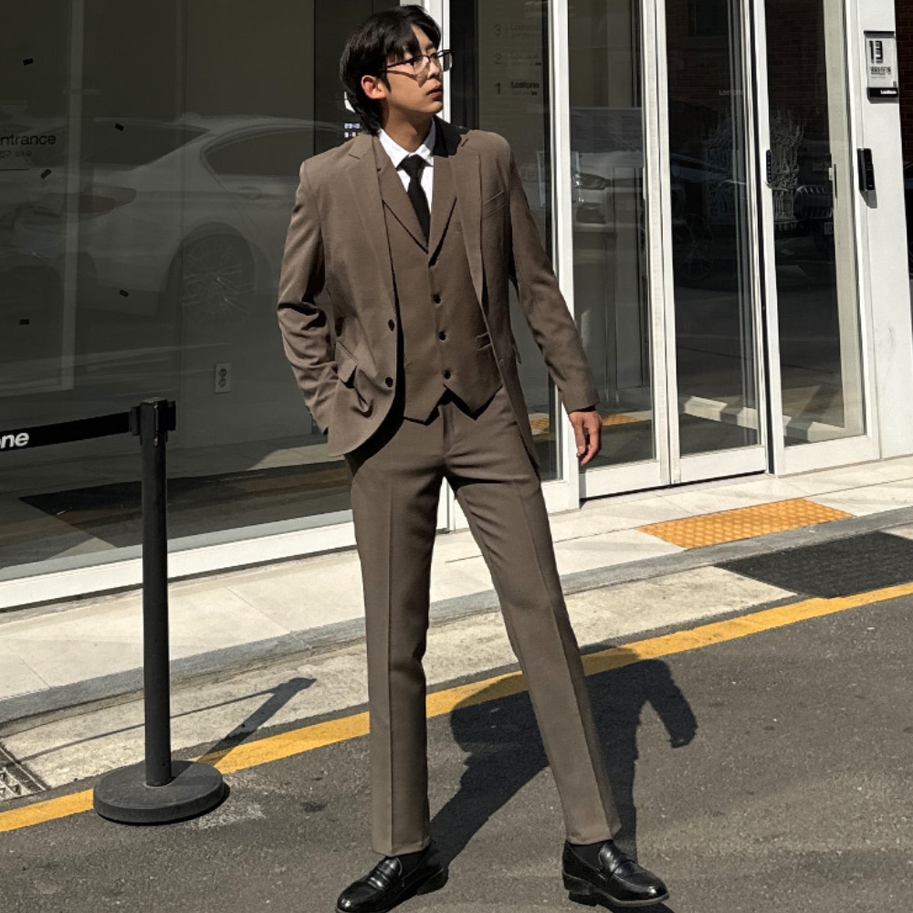 남자 피머 봄 가을 사계절 스판 면접 하객 셋업 정장 수트 세트 - 상세 이미지 3