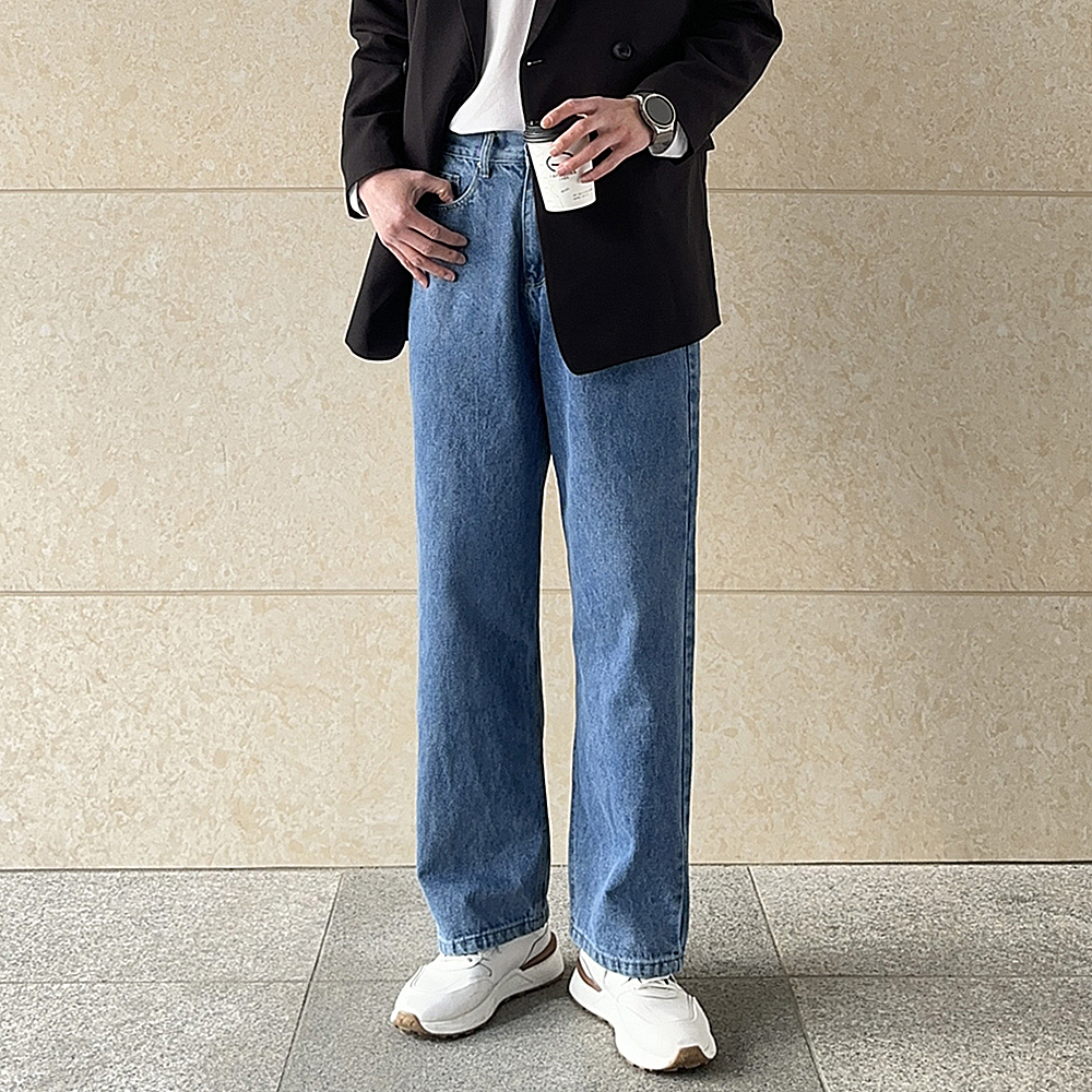 남자와이드청바지 빅사이즈 밴딩 남자 청바지