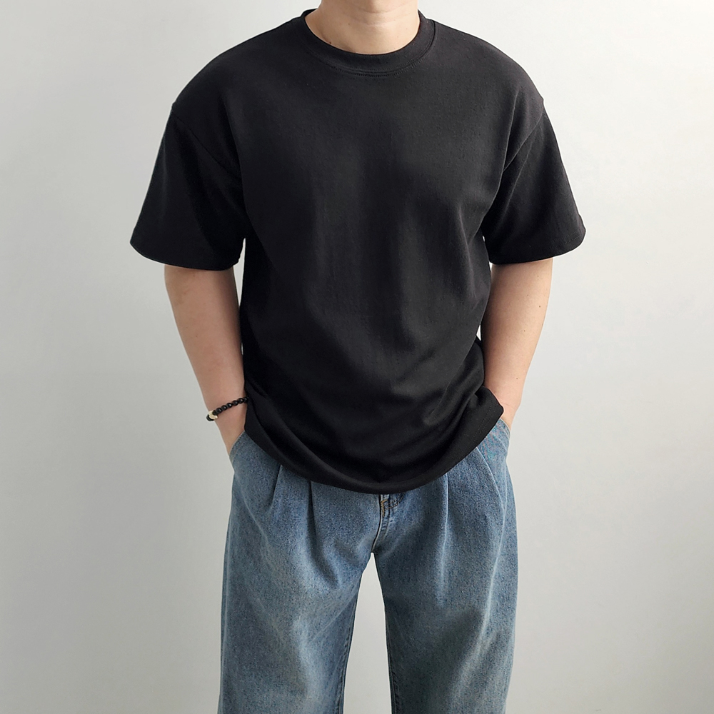 두꺼운반팔티 안비치는흰티 흰색면티 - 상세 이미지 2