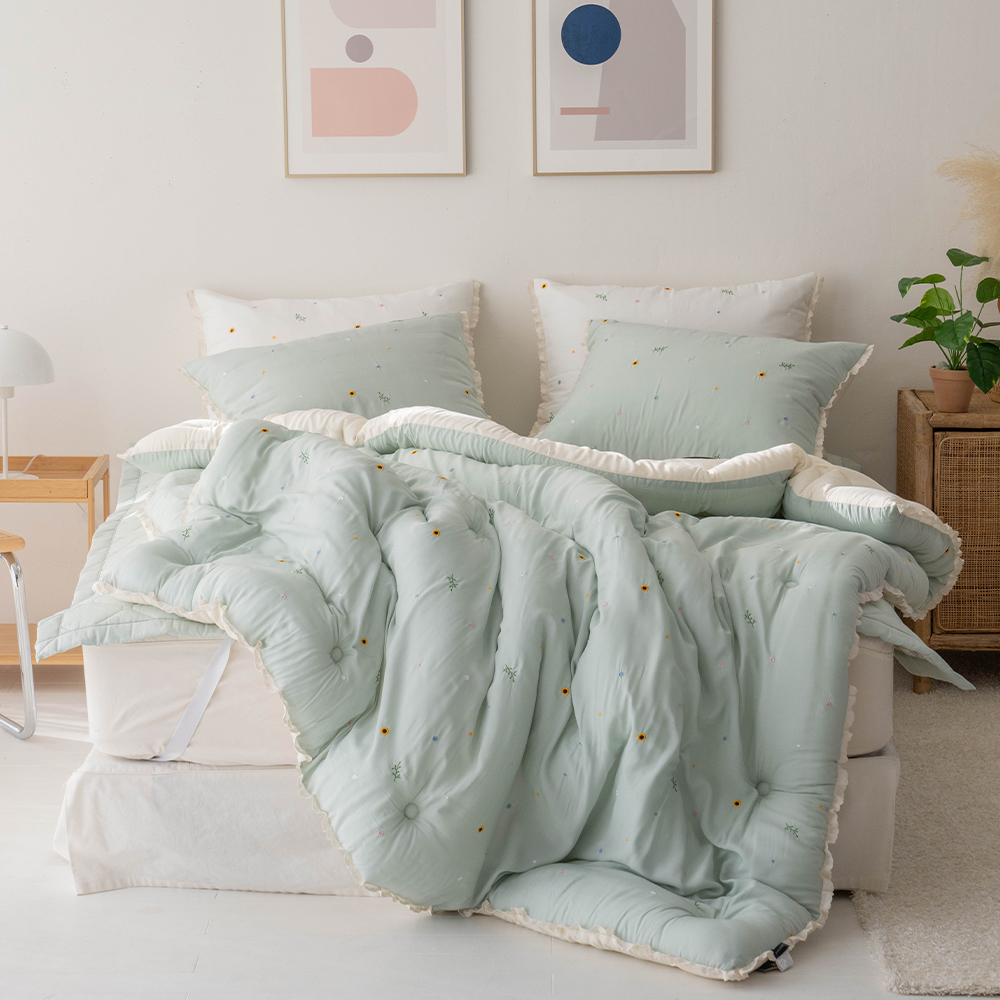 송화침장 모달이불 봄가을 간절기 슈퍼싱글 퀸 플라워 자수 차렵이불