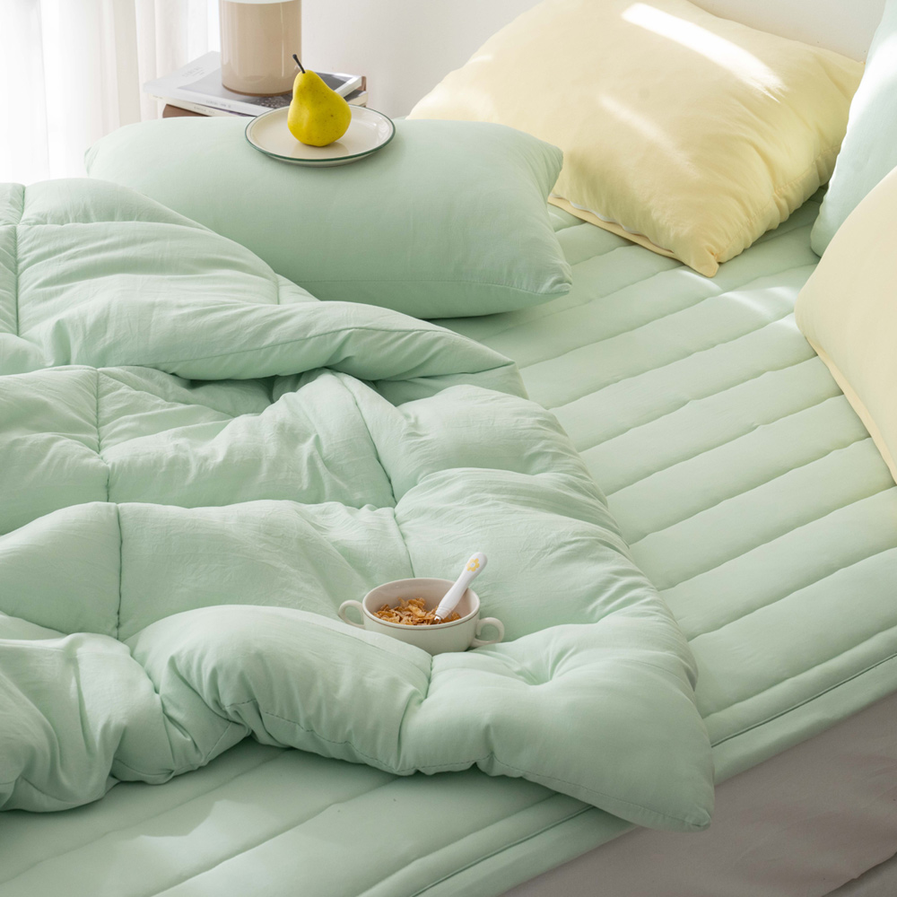 파우더리 사계절 부드러운 이불+패드+베개커버 기숙사 차렵이불 세트 슈퍼싱글