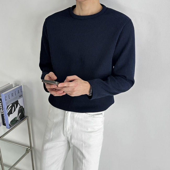 1+1 남자 오테로 봄 가을 골지 라운드 긴팔 티셔츠 빅사이즈 - 상세 이미지 5
