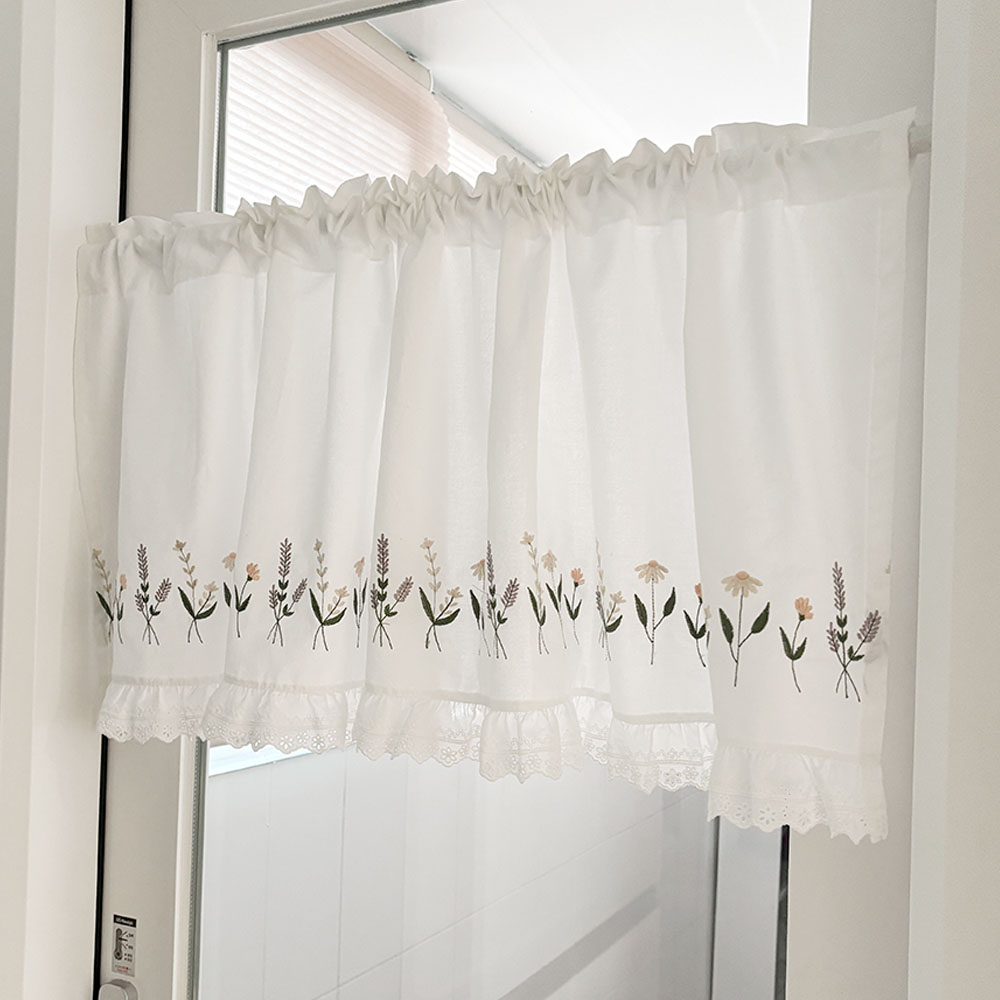 자수 플라워 주방 바란스 프릴 주방창문 커튼 가리개커튼