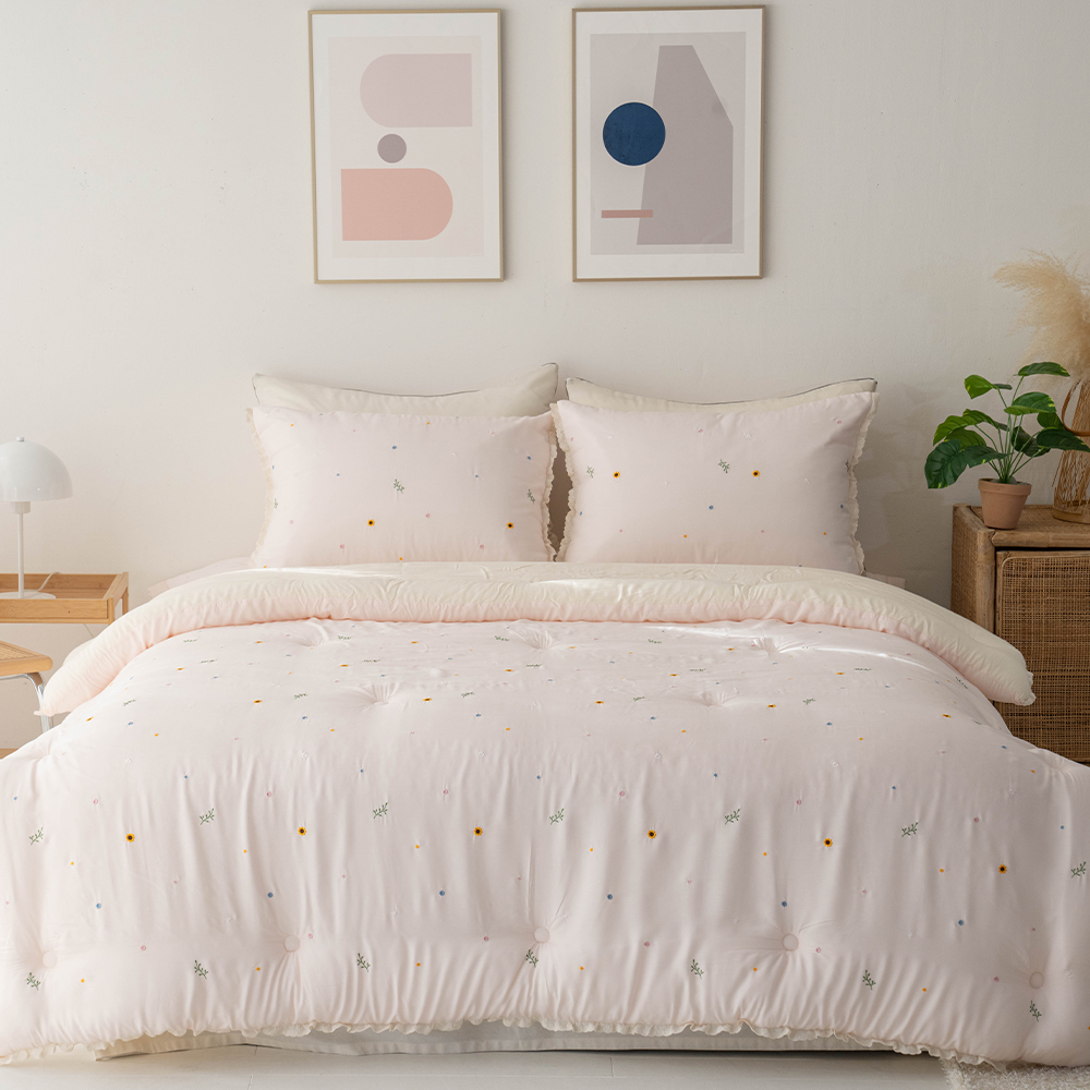 송화침장 모달이불 봄가을 간절기 슈퍼싱글 퀸 플라워 자수 차렵이불