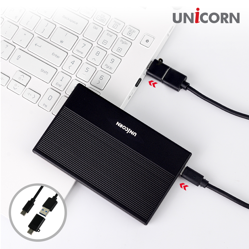 유니콘 USB3.1 5G C타입 A+C젠더 2.5인치 외장하드케이스 알루미늄 슬라이드조립 HDD-700VA - 메인 이미지