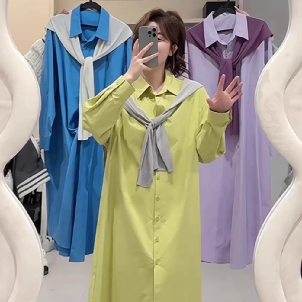 파스텔 셔츠 원피스 빅사이즈 봄 여름 데일리 - 상품 이미지