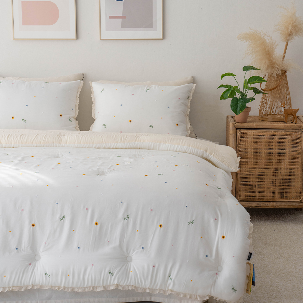 송화침장 모달이불 봄가을 간절기 슈퍼싱글 퀸 플라워 자수 차렵이불